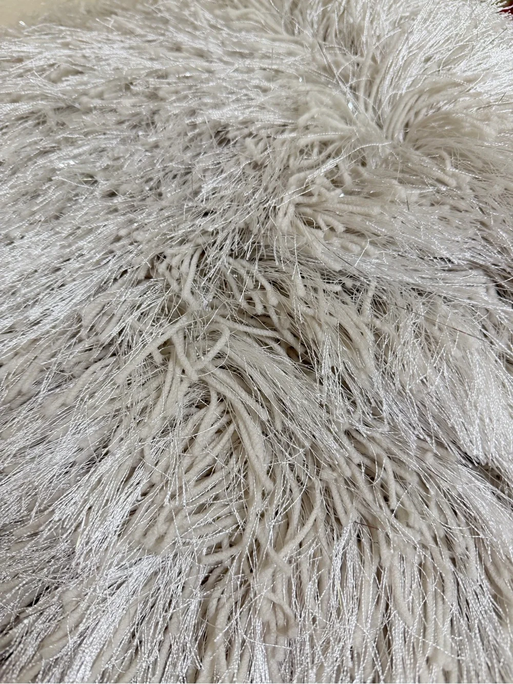 20” Modern Maximalist Shag Silver Metallic Ivory White Luxury Home Decor Pillow